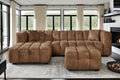 Faux Leather Suede Brown Left Hand Facing Corner Sofa with Ottoman TRANQUILLITÀ