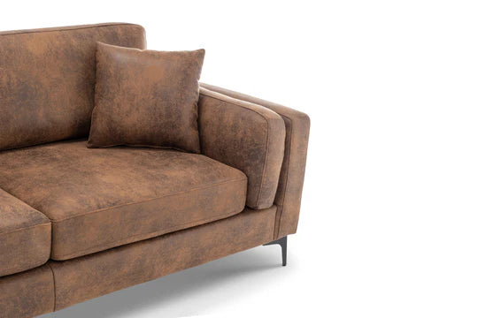 Faux Leather Suede Brown 3 Seater Sofa QUARTIERE