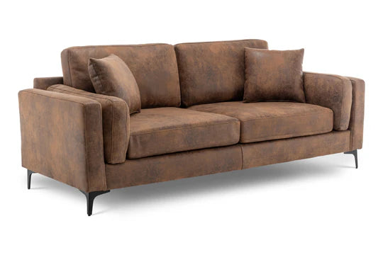 Faux Leather Suede Brown 3 Seater Sofa QUARTIERE
