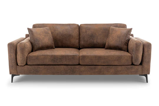 Faux Leather Suede Brown 3 Seater Sofa QUARTIERE