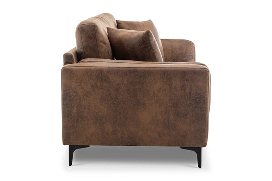 Faux Leather Suede Brown 3 Seater Sofa BORGO