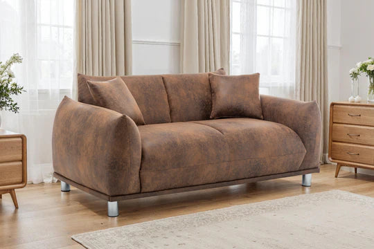 Faux Leather Suede Brown 2 Seater Sofa ARTE