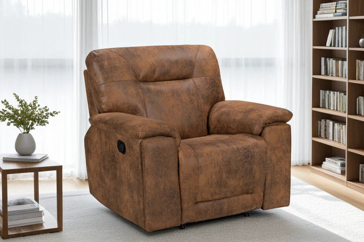 Faux Leather Suede Brown Manual Recliner Chair CHAISE