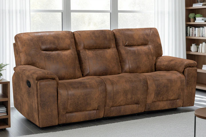 Faux Leather Suede Brown 3 Seater Manual Recliner Sofa CHAISE