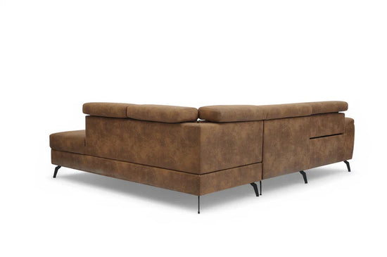 Faux Leather Suede Brown Right Hand Facing Reclining Corner Sofa with Storage TRIONFO
