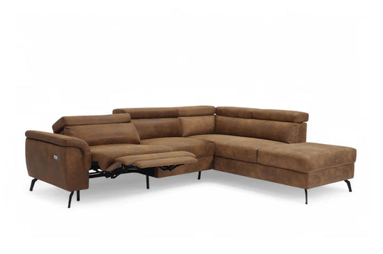 Faux Leather Suede Brown Right Hand Facing Reclining Corner Sofa with Storage TRIONFO