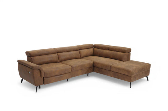 Faux Leather Suede Brown Right Hand Facing Reclining Corner Sofa with Storage TRIONFO