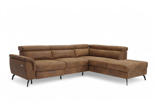 Faux Leather Suede Brown Right Hand Facing Reclining Corner Sofa with Storage TRIONFO