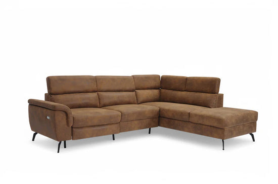 Faux Leather Suede Brown Right Hand Facing Reclining Corner Sofa with Storage TRIONFO