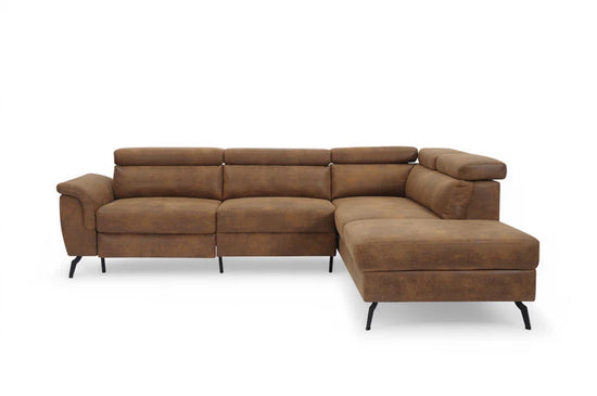 Faux Leather Suede Brown Right Hand Facing Reclining Corner Sofa with Storage TRIONFO