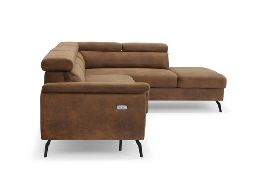 Faux Leather Suede Brown Right Hand Facing Reclining Corner Sofa with Storage TRIONFO