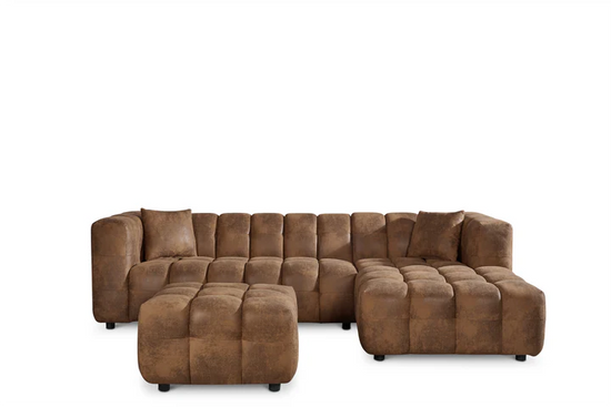 Faux Leather Suede Brown Right Hand Facing Corner Sofa with Ottoman TRANQUILLITÀ