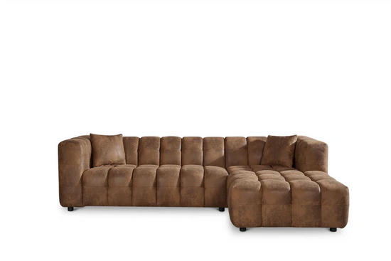Faux Leather Suede Brown Right Hand Facing Corner Sofa with Ottoman TRANQUILLITÀ