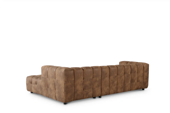 Faux Leather Suede Brown Right Hand Facing Corner Sofa with Ottoman TRANQUILLITÀ