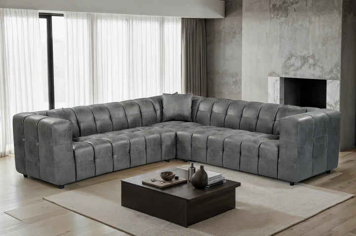 Faux Leather Suede Grey 2C2 Corner Sofa TRANQUILLITÀ