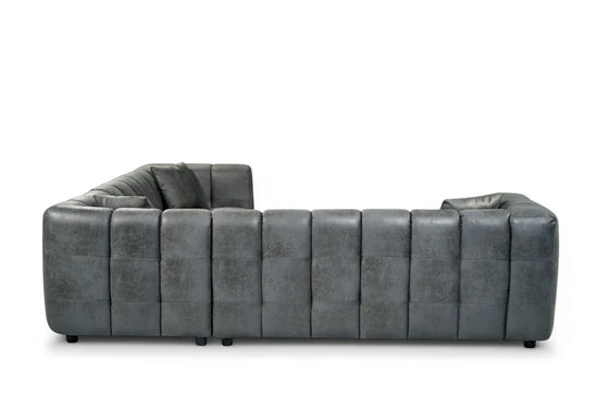 Faux Leather Suede Grey Left Hand Facing Corner Sofa with Ottoman TRANQUILLITÀ