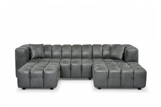 Faux Leather Suede Grey Right Hand Facing Corner Sofa with Ottoman TRANQUILLITÀ
