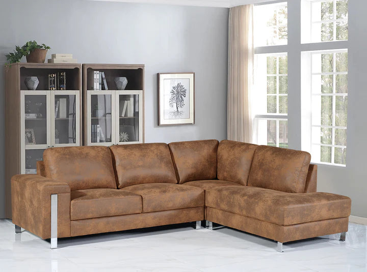 Faux Leather Suede Brown Right Hand Facing Corner Sofa ELEGANZA