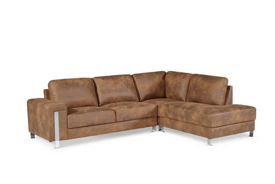 Faux Leather Suede Brown Right Hand Facing Corner Sofa ELEGANZA
