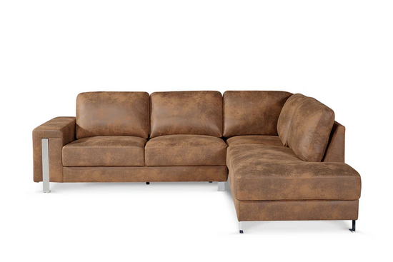 Faux Leather Suede Brown Right Hand Facing Corner Sofa ELEGANZA