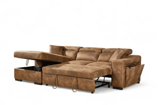 Faux Leather Suede Brown 1C2 Corner Sofabed with Storage NOBILE