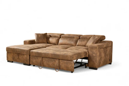 Faux Leather Suede Brown 1C2 Corner Sofabed with Storage NOBILE