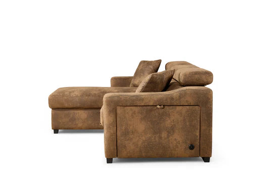 Faux Leather Suede Brown 1C2 Corner Sofabed with Storage NOBILE