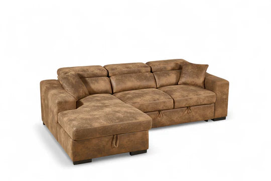 Faux Leather Suede Brown 1C2 Corner Sofabed with Storage NOBILE