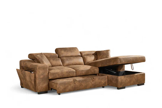 Faux Leather Suede Brown 2C1 Corner Sofabed with Storage NOBILE