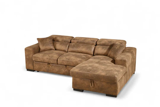 Faux Leather Suede Brown 2C1 Corner Sofabed with Storage NOBILE