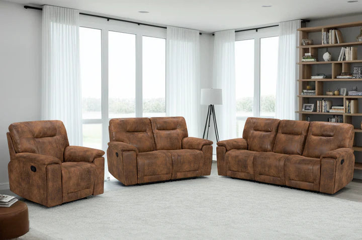Faux Leather Suede Brown 3 + 2 + 1 Seater Manual Recliner Sofa Set CHAISE
