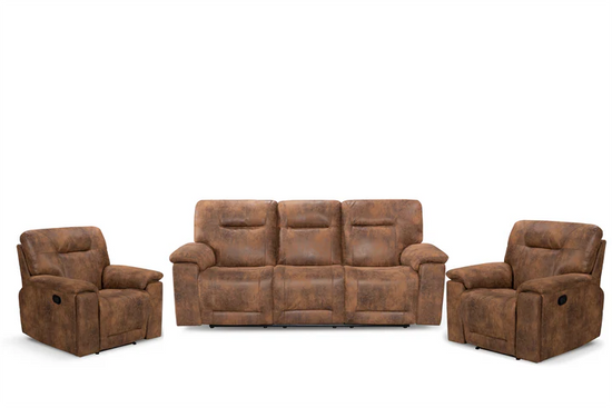 Faux Leather Suede Brown 3 + 1 + 1 Seater Manual Recliner Sofa Set CHAISE