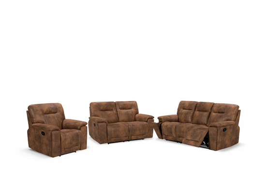 Faux Leather Suede Brown 3 + 2 + 1 Seater Manual Recliner Sofa Set CHAISE