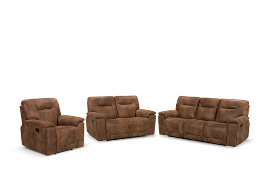 Faux Leather Suede Brown 3 + 2 + 1 Seater Manual Recliner Sofa Set CHAISE