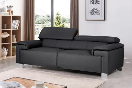 Genuine Leather Black 3 Seater Sofa VENTO