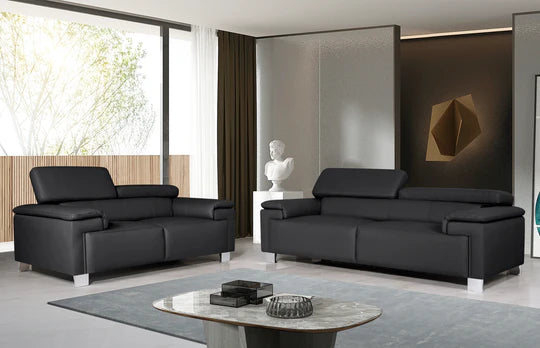 Genuine Leather Black 2 Seater Sofa VENTO