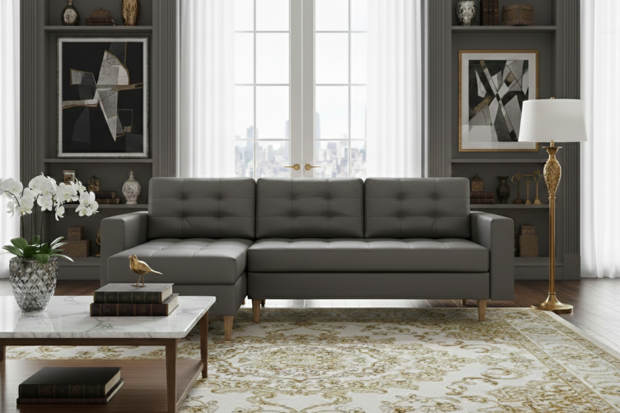 GreyFaux  leather  Ana Corner Sofabed