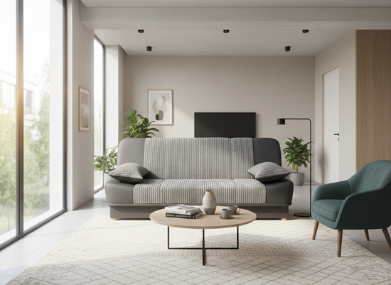 Black Grey Sofabed Polyester Fabric Sonia Click Clack Sofa