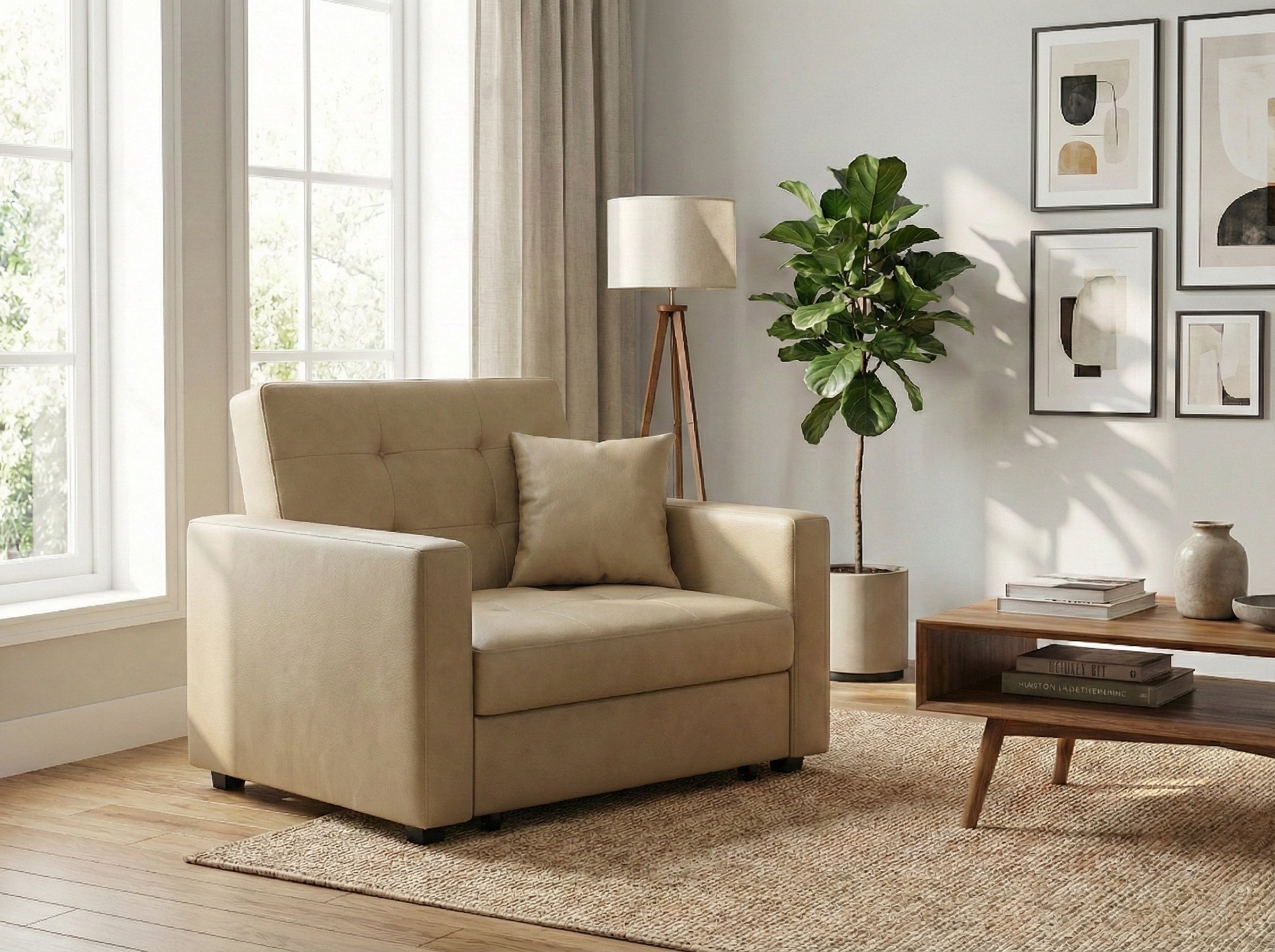 Cream Faux Leather 1 Seater Viva Sofabed