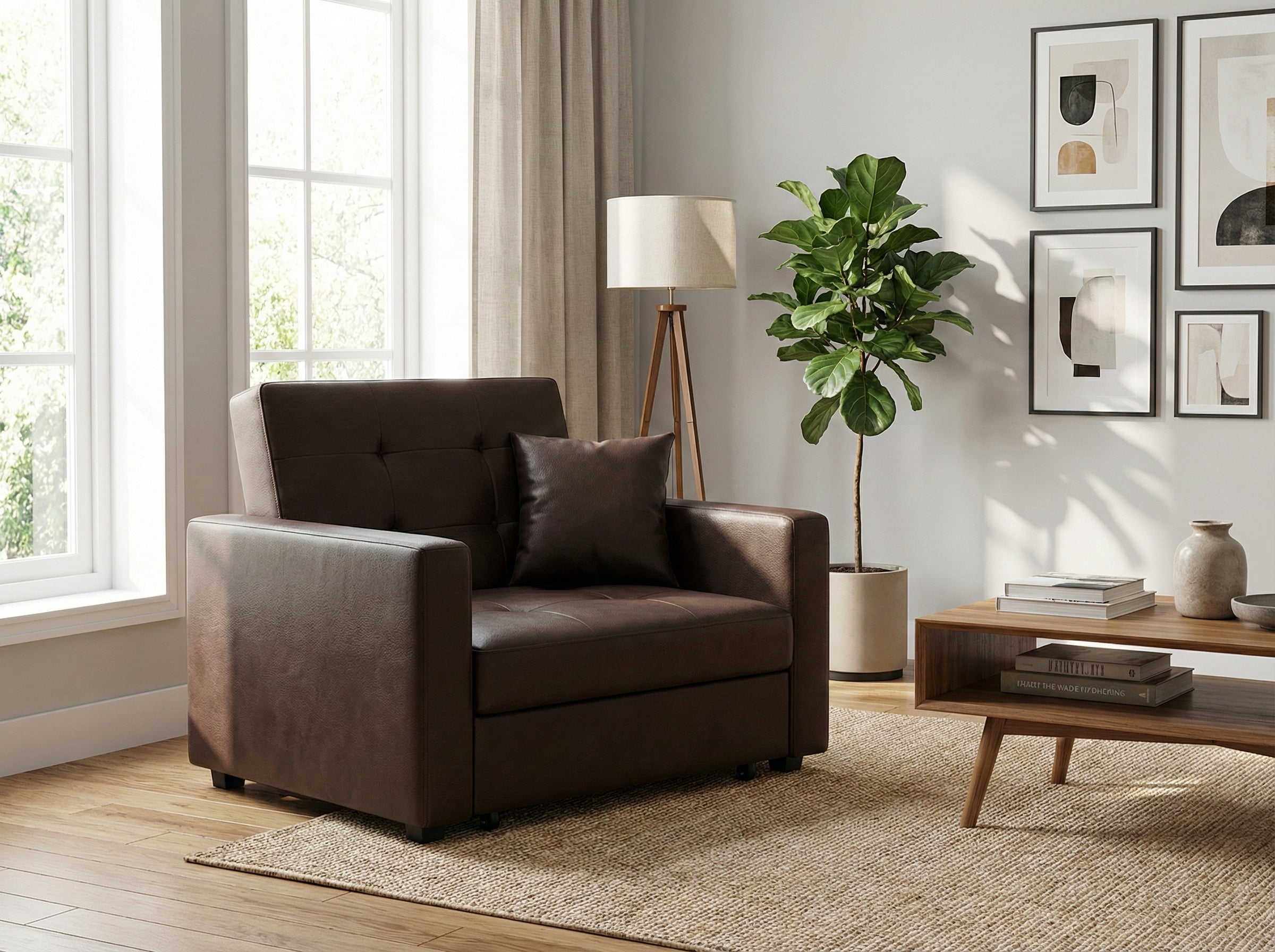 Dark Brown faux leather  1 Seater Viva Sofabed