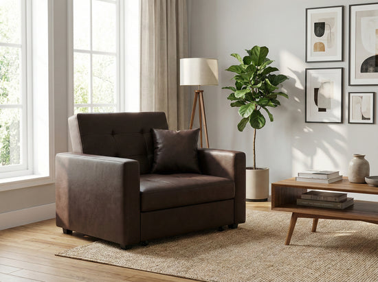 Dark Brown faux leather  1 Seater Viva Sofabed
