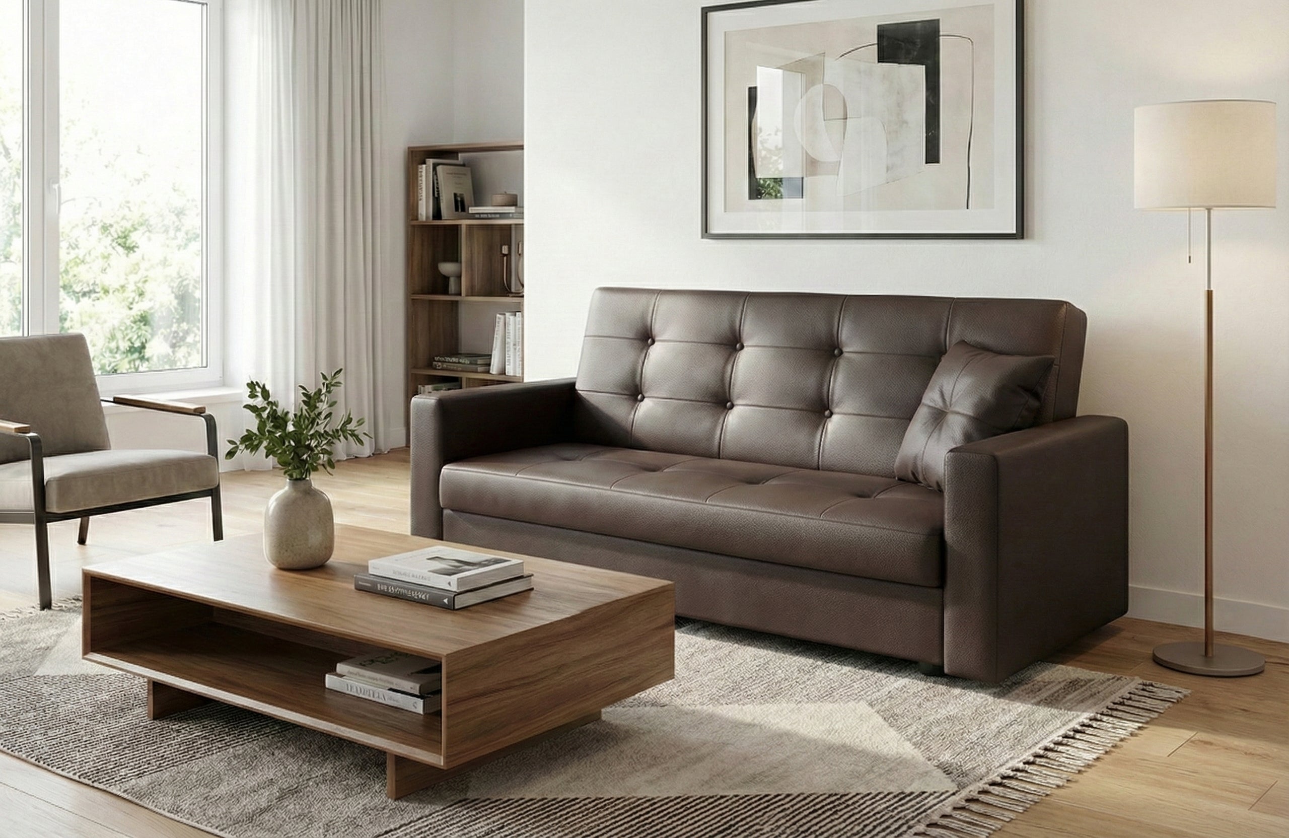 Dark Brown faux leather  3 Seater Viva Sofabed