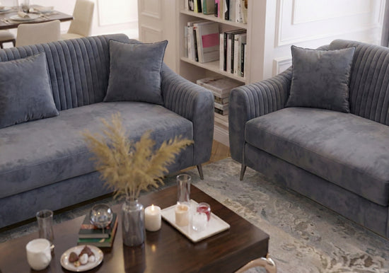 Blue Plush  2+3 Seater sofa SETTEE