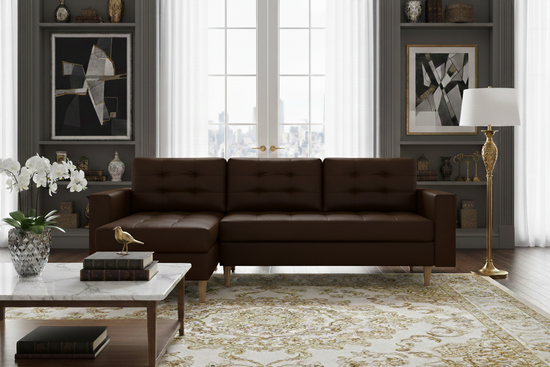 Dark Brown Faux  leather Ana Corner Sofabed