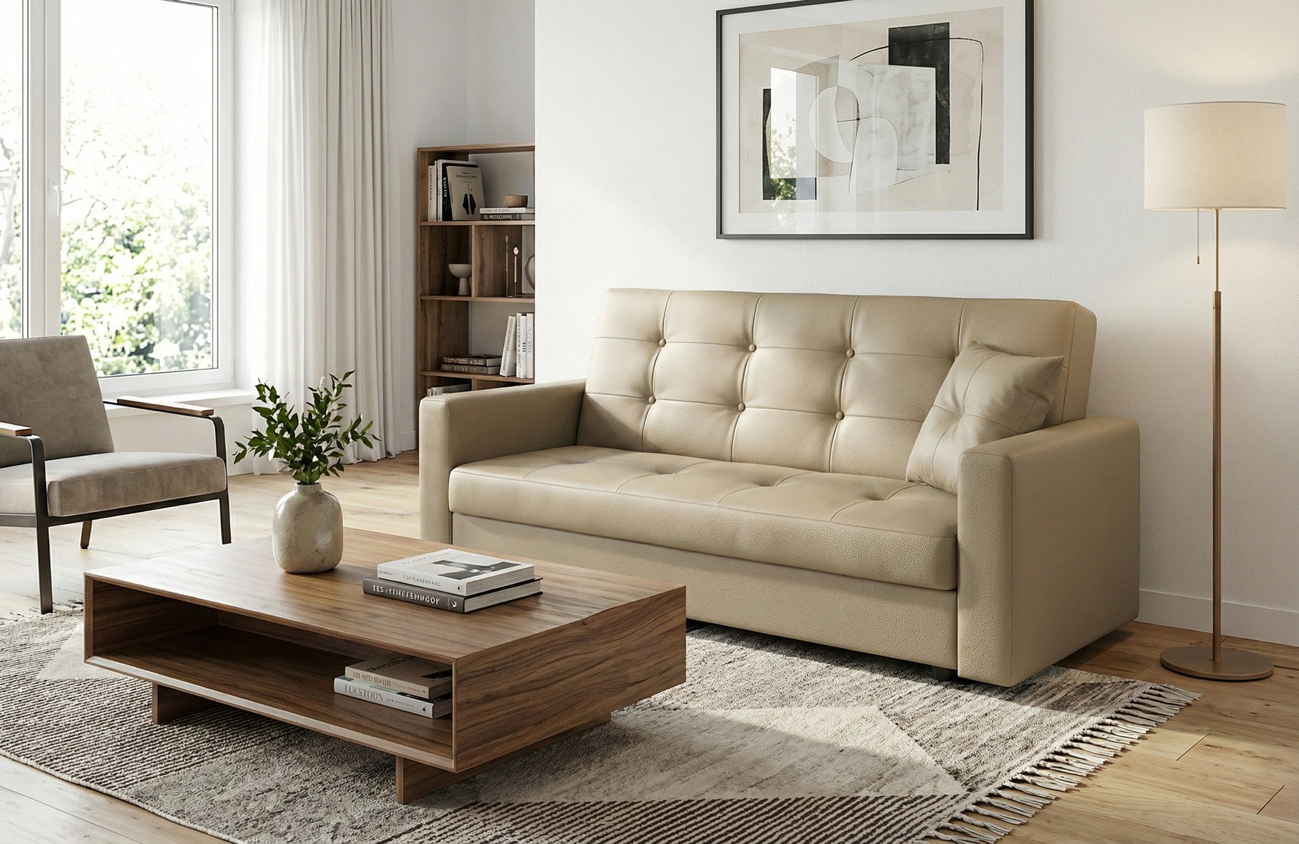 Cream Faux Leather 3 Seater Viva Sofabed
