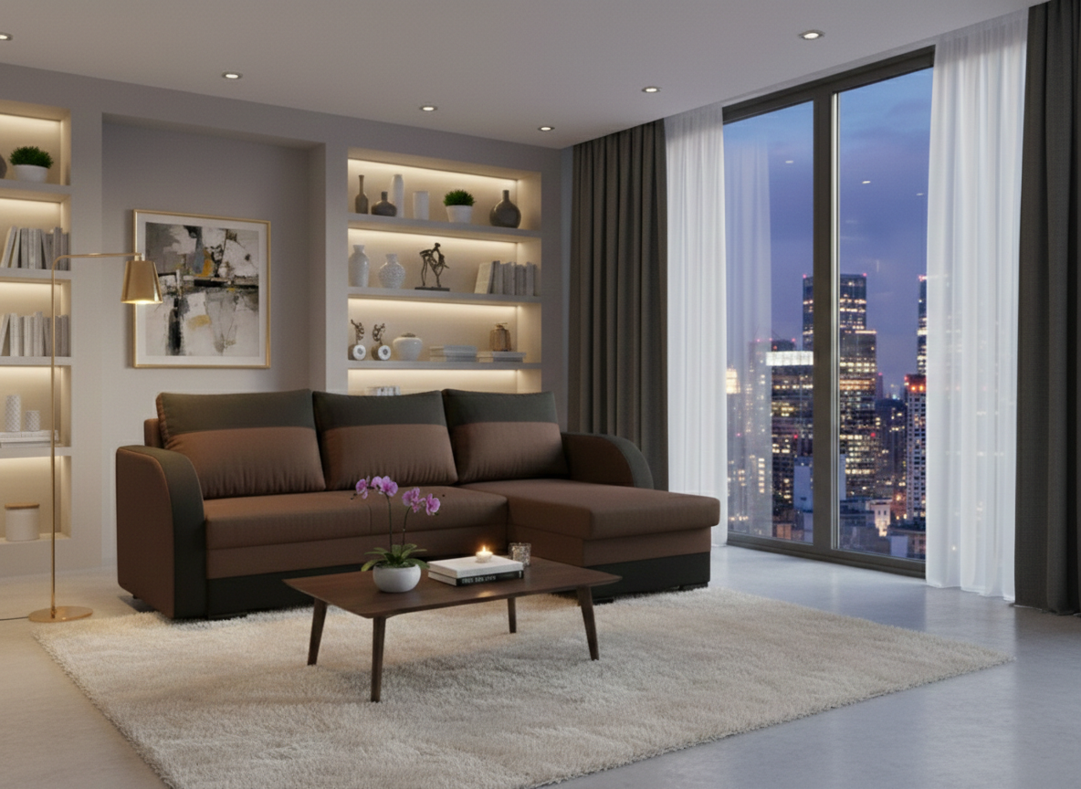 Brown Fabric Upholstery Jozef Corner Sofabed