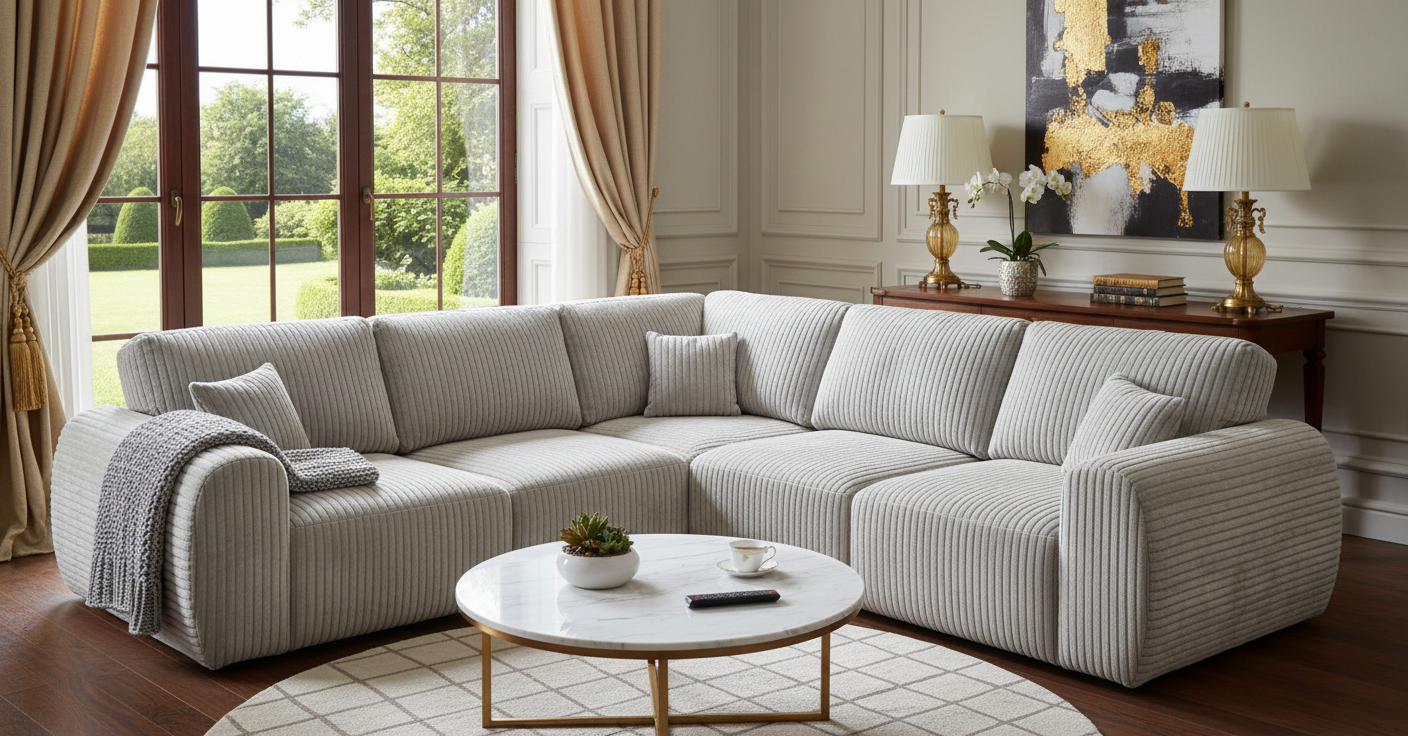 Light Grey Chenille Fabric Corner sofa  VINCI Sofa