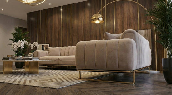 Cream Velet  2+3 Seater Sofa ELEGANZA