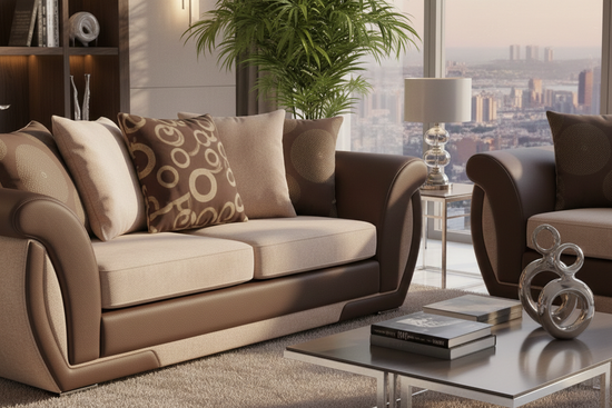 Brown  3+2 Seater mix Polyester Fabric SHANNON Sofa