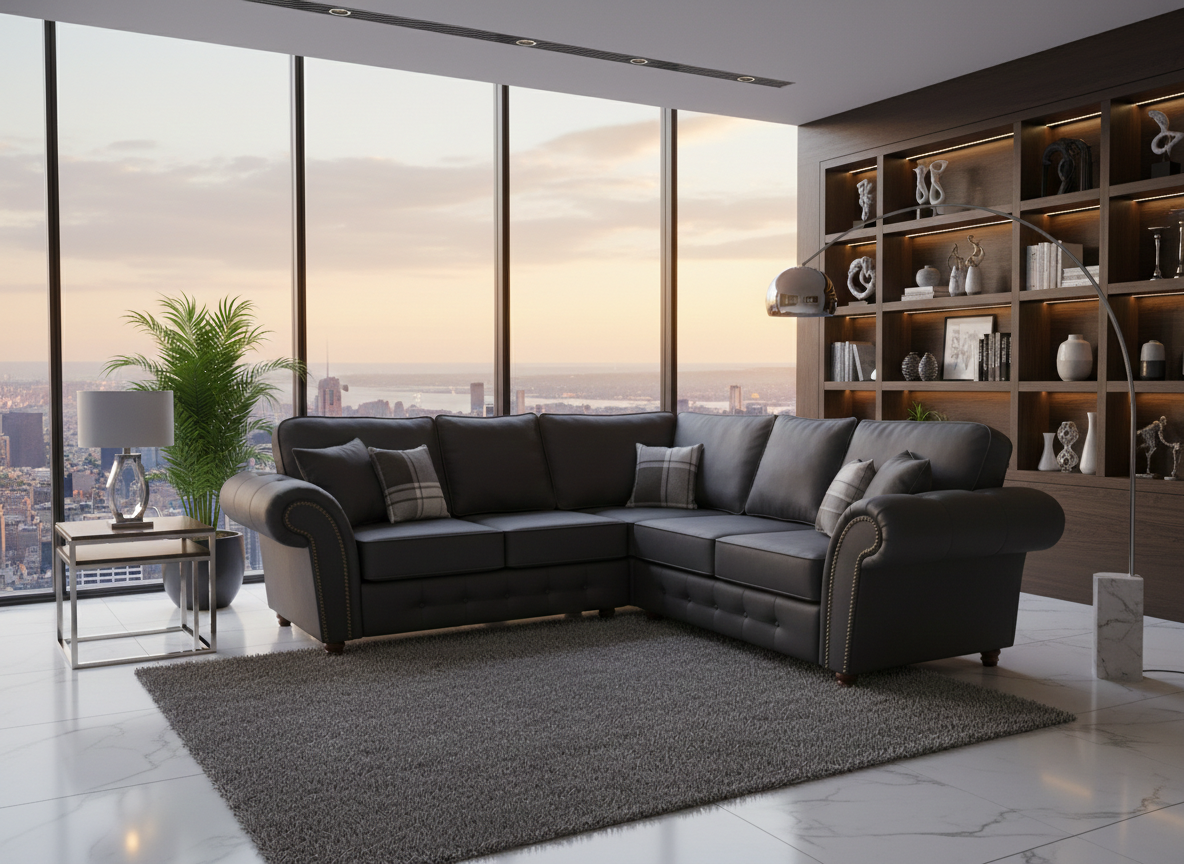 Grey  Faux  leather corner sofa OAKLAND Sofa